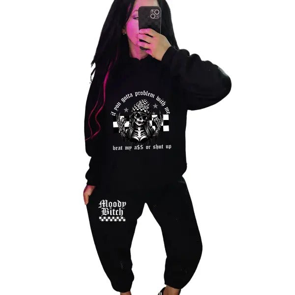 If You Have A Problem With Me, Beat My Ass or Shut Up' & Moody Bitch Mix & Match Sweatpants Set, Long Sleeve Crewneck,...