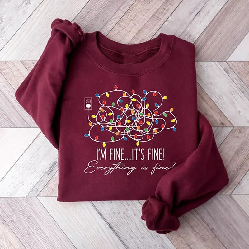 Im Fine Its Fine Merry Christmas Sweatshirt Funny Cute Holiday Seasons Xmas Sweatshirt