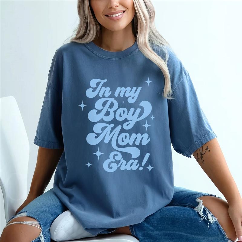 In My Boy Mama Era Shirt, Boy Mama Comfort Colors T-shirt, Boy Mama Club, Boy Mama T-shirt, New Mom Gift, Gender Reveal, Expecting Mom Gift, Mom Cotton Fabricic Shirt Women's Top Womenswear Comfort Fit, Trendy Casual Style Shirt For Mom