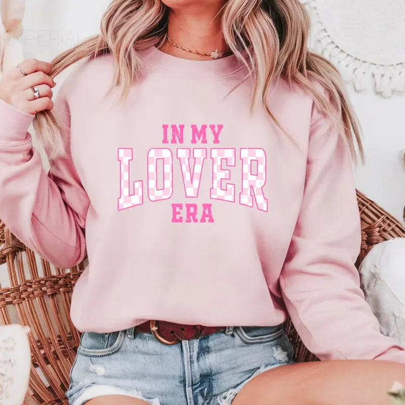 In My Lover Era Valentines Printed Sweatshirt, Lover Heart Sweatshirt, Valentines Comfort Colors T Shirt, Good Vibes Gift Sweatshirt Full Color Print