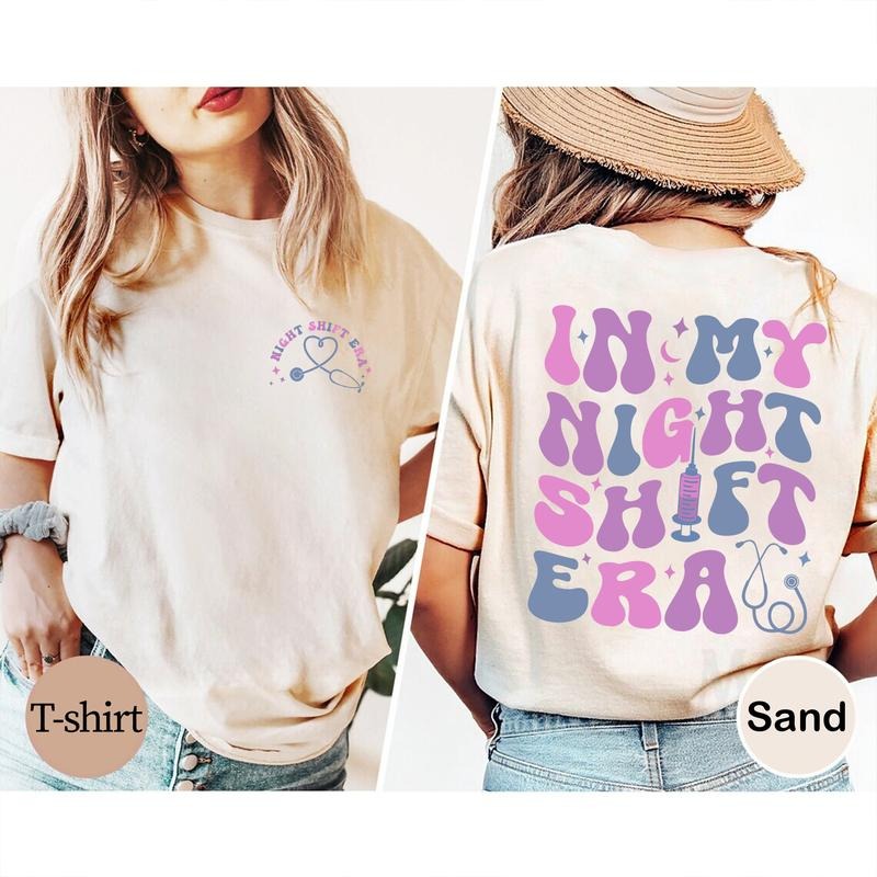 In My Night Shift Era T-shirt, Retro Nurse Shirt, Night Shift Nurse Tee, Gift For Nurse, Nursing School Student Grad Casual Cotton