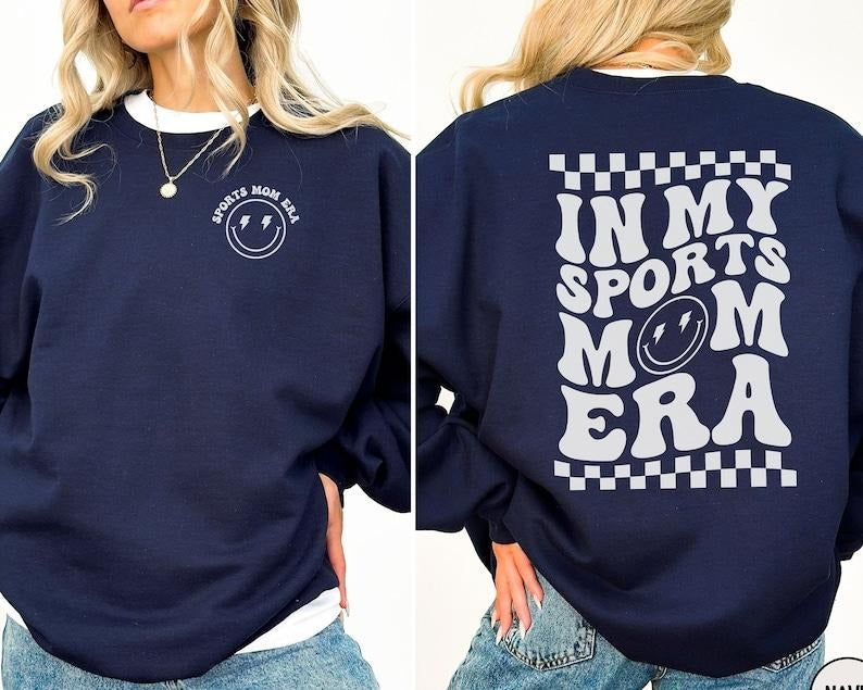In My Sports Mom Era Sweatshirt, Retro Mom Life Sweater, Funny Game Day Crewneck, Team Mom Gift, Checkered Sports Mama Shirt, Trendy Mom T-shirt, sweater and Hoodie