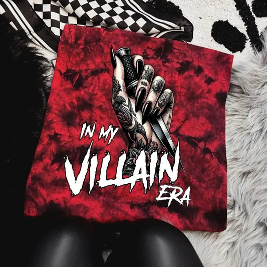 'In My Villain Era' Witches Hand Red & Black Tie Dye Crewneck Sweatshirt, T Shirt, or Hoodie Pullover | Punk Rocker, Alt, Grunge, Goth, Streetwear Style Casual Vintage