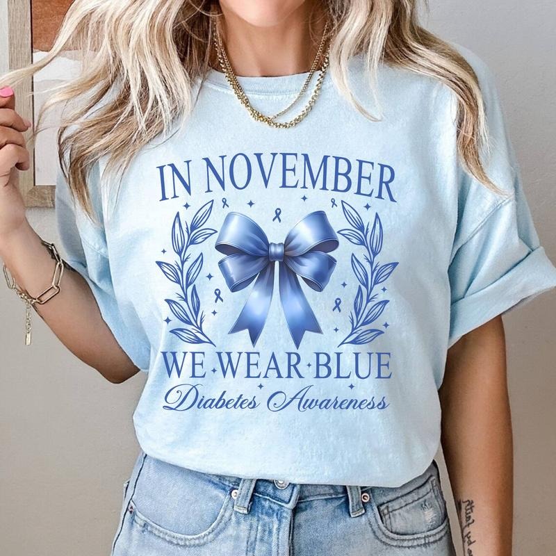 In November We Wear Blue T-shirt, Diabetes Awareness Shirt, Sugar-Free Month Shirt, Diabetes Support Squad Tee, Blue Ribbon Month Shirt