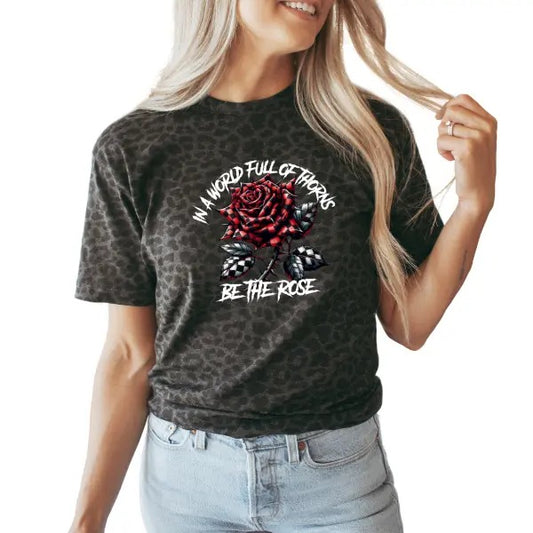 'In a World Full of Thorns, Be the Rose' Leopard Print Hoodie or TShirt, Casual Gothic Pullover, Comfort Crewneck Streetwear, Womenswear, Unisex Fit