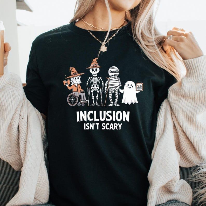 Inclusion Isn't Scary Halloween Shirt, SLP Halloween Shirt, Halloween Sped Teacher T-Shirt, Inclusion Awareness Tshirt,...