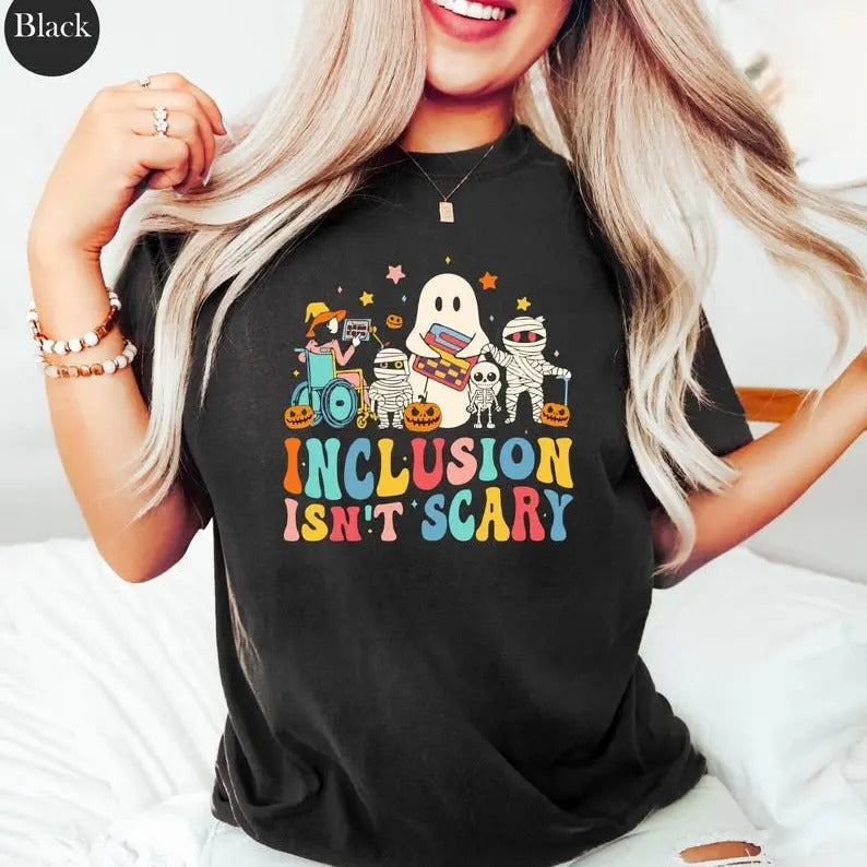 Inclusion Isn't Scary Halloween Shirt, SLP Halloween Shirt, Halloween Sped Teacher Tee, Inclusion Awareness Shirt, Teacher Tee Cotton Top