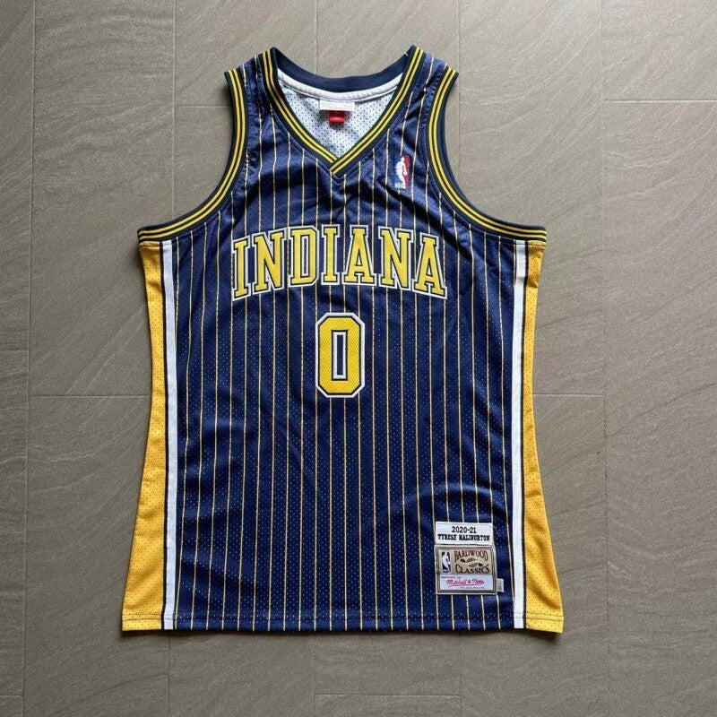 Indiana Pacers #0 Tyrese Haliburton mitchell&ness Pacers 0 # Blue Embroidered Jersey Style 2