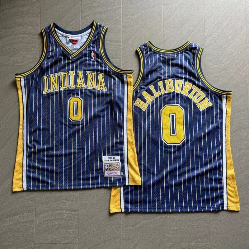 Indiana Pacers #0 Tyrese Haliburton mitchell&ness Pacers 0 # Blue Embroidered Jersey Style 3