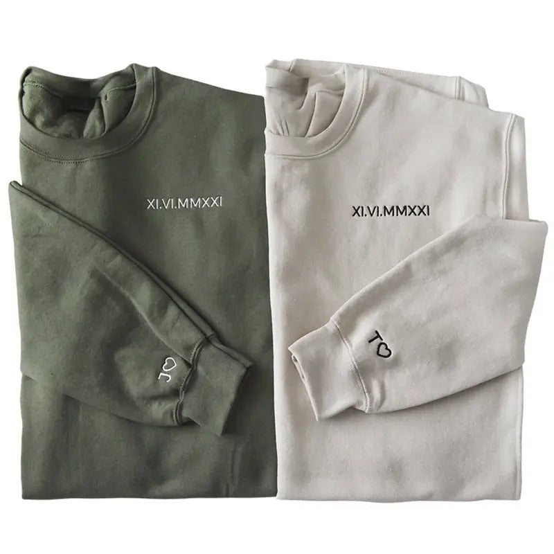 Initial Heart Custom Embroidered Crewneck - Personalized Couple Hoodies Bridge Bridesmaid Anniversary Date...