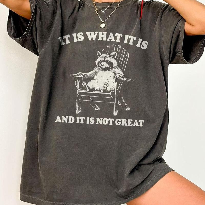 It Is What It Is And It Is Not Great Funny Raccoon T-Shirt, Retro Unisex Adult T Shirt, Vintage Raccoon T-Shirt, Nostalgia Shirt, Relaxed Cotton Tees, Raccoon Lover Tee, Street Cats Shirt, Comfort Women Top