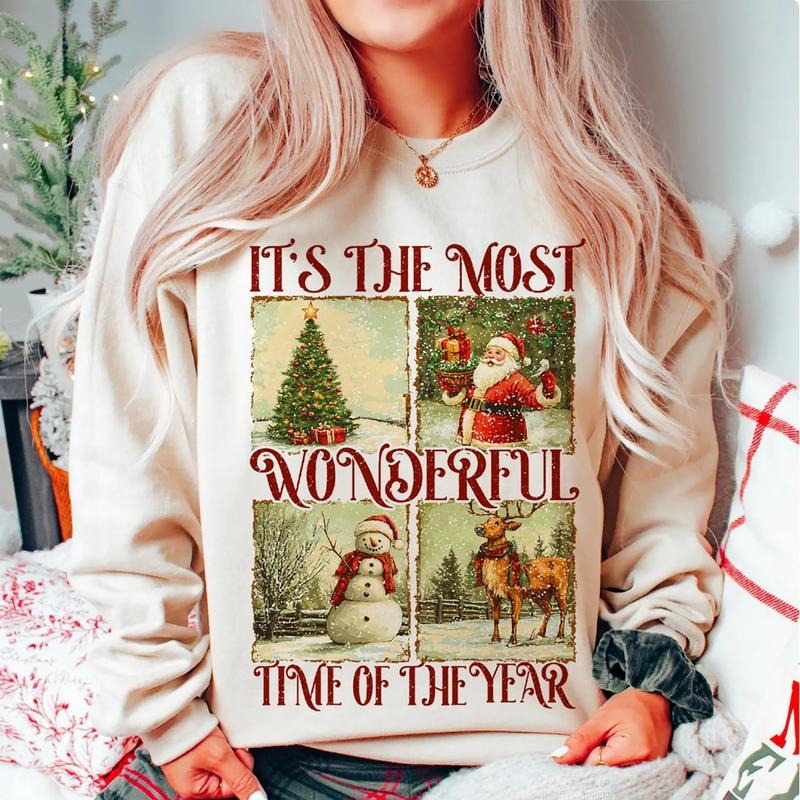 It's The Most Wonderful Time Of The Year Sweatshirt, Retro Christmas Tee Shirt, Retro Snowman Holiday T-Shirt, Retro Santa Christmas Sweater