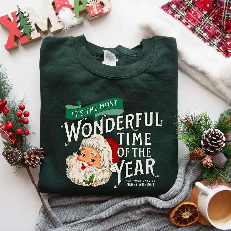 It's The Most Wonderful Time Of The Year Sweatshirt, Santa Christmas Shirt, Vintage Style Santa Crewneck, Retro Christmas Shirt, Retro Santa Shirt, Christmas Holidays Sweatshirt