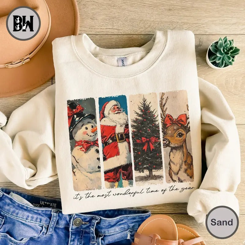 It's The Most Wonderful Time Of The Year Sweatshirt, Santa Claus Sweatshirt, Vintage Christmas Shirt, Christmas Coquette Bow Shirt