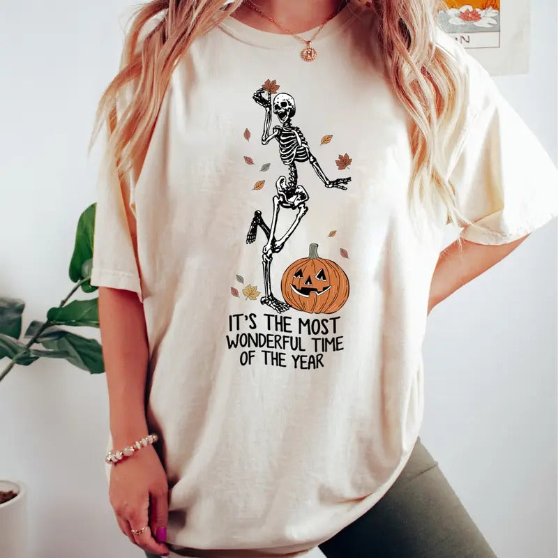 Its The Most Wonderful Time Of The Year Shirt, Skeleton Dancing Halloween Shirt, Skeleton Pumpkin Fall Shirt, Spooky Season Shirt, Skeleton Pumpkin Shirt, Fall Halloween Sweatshirt, Autumn Fall Shirt