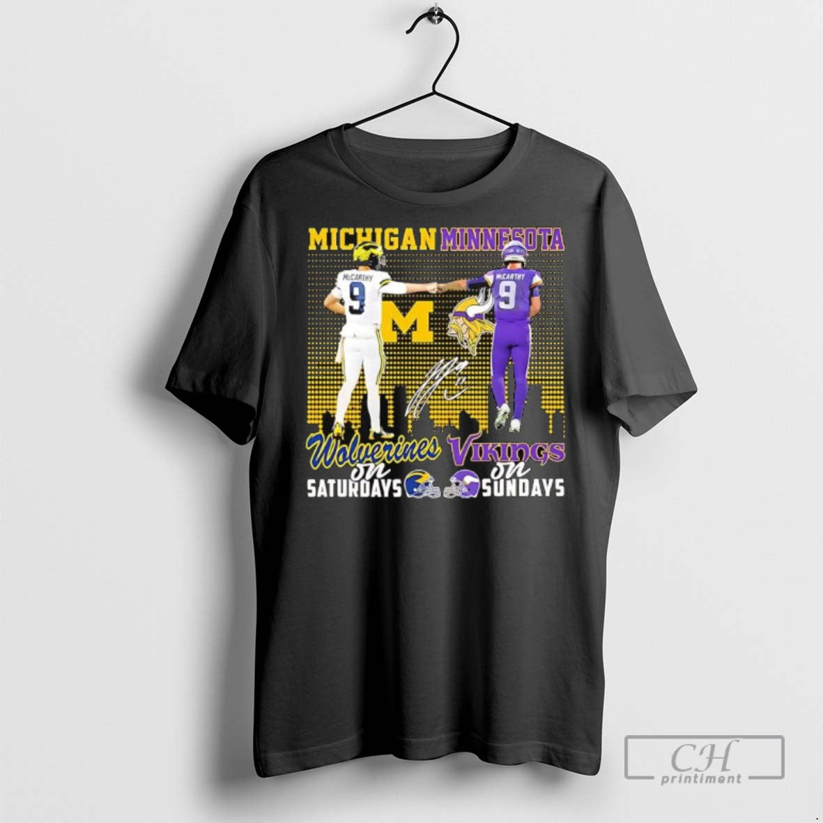 J J Mccarthy Michigan Wolverines On Saturdays Minnesota Vikings On Sundays Signature T Shirts