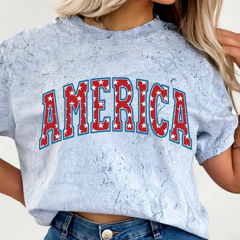 JULY 4TH SHIRT, 'AMERICA STAR SPANGLED SHIRT, 4TH OF JULY MEN SHIRT, UNISEX COTTON SHIRT, OVERSIZED HOLIDAY SUMMER SHIRT Comfort Top Womenswear Fabric Underwear Lady