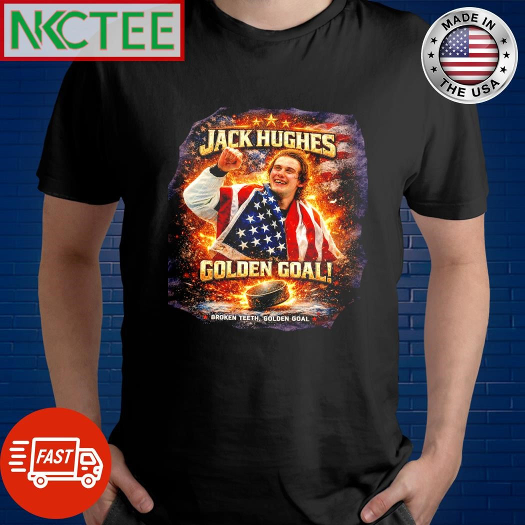 Jack Hughes Golden Goal Broken Teeth Graphic T-Shirt USA Hockey Victory Olympic 2026 Tee