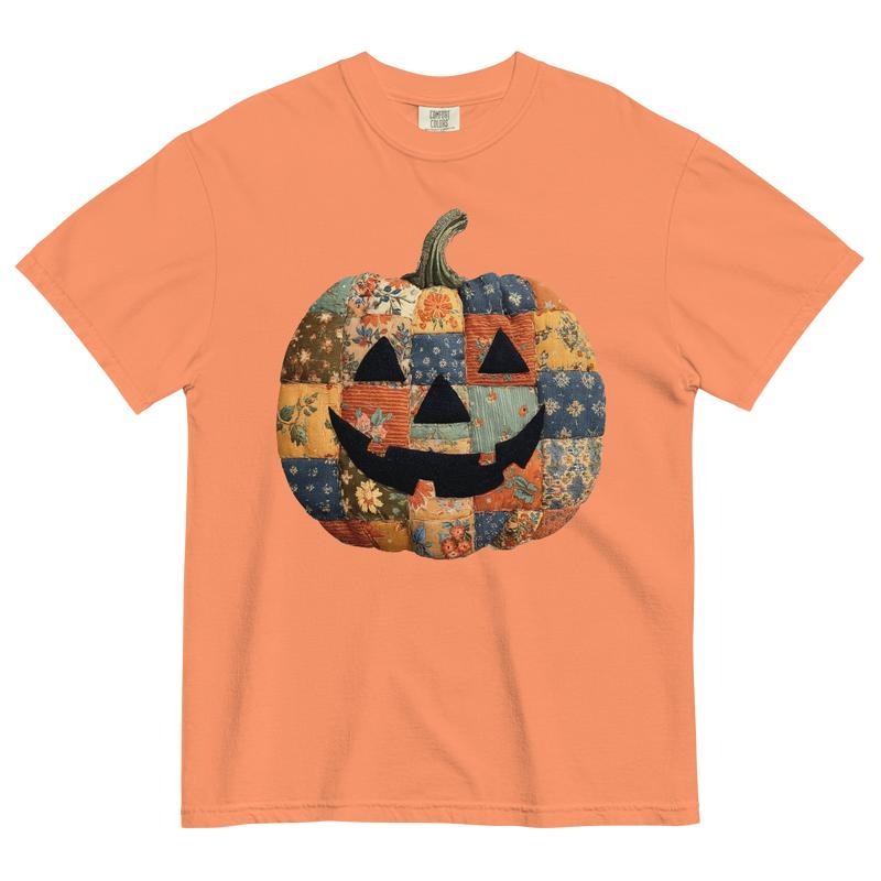 Jack O Lantern Patchwork Pumpkin T-Shirt ~ Comfort Colors Unisex Apparel Relaxed Fit Printed In The USA Clothing Womenswear Casual Top Athletic Boho Chic t-shirt