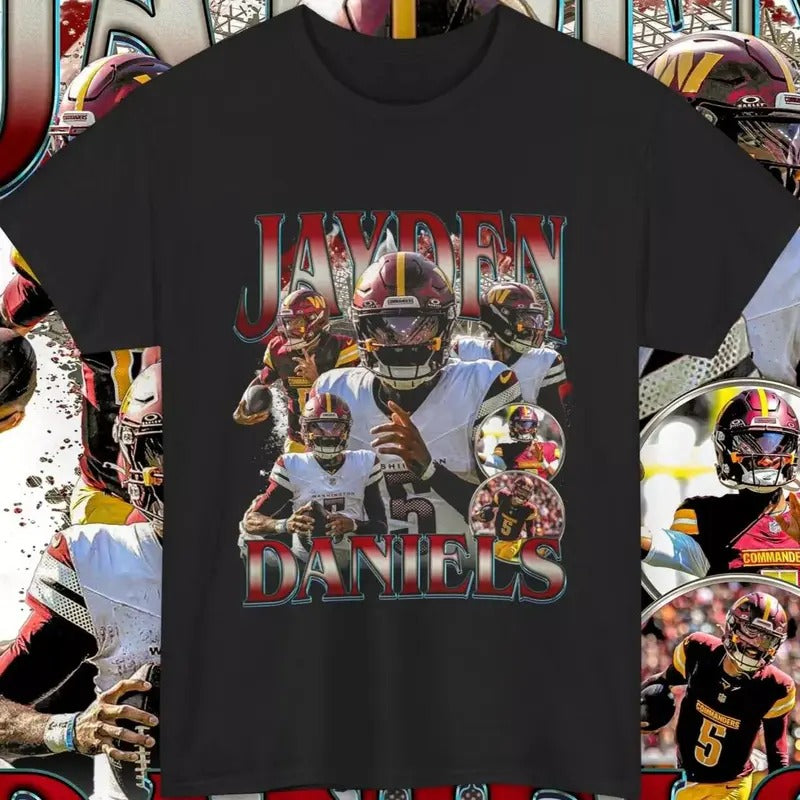 Jayden Daniels T-Shirts Graphic Tee Vintage Washington Football Unisex, Apparel for Game Day, Gift for Football Fans