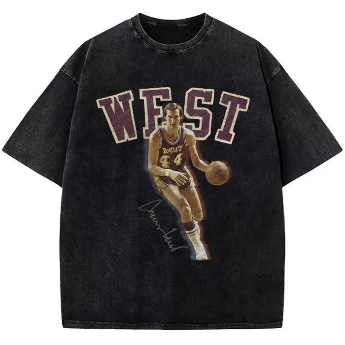 Jerry West Tribute T-Shirt The Logo Basketball Custom Fan Made Art Vintage Design Graphic Tee