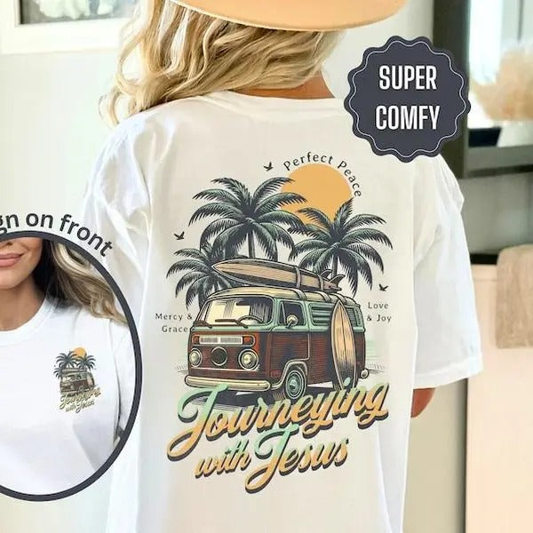 Jesus Aesthetic Shirt for Christian Women Summer Tshirt Coconut Girl Clothes Beach Surf T Shirt Surfer Tee Trendy Faith Apparel Beachy Top