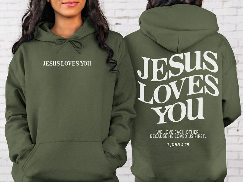 Jesus Loves You Jesus Hoodie Jesus Sweatshirt Christian Hoodie Christian Sweatshirt Cotton Tops T-Shirts | WearSparks.com