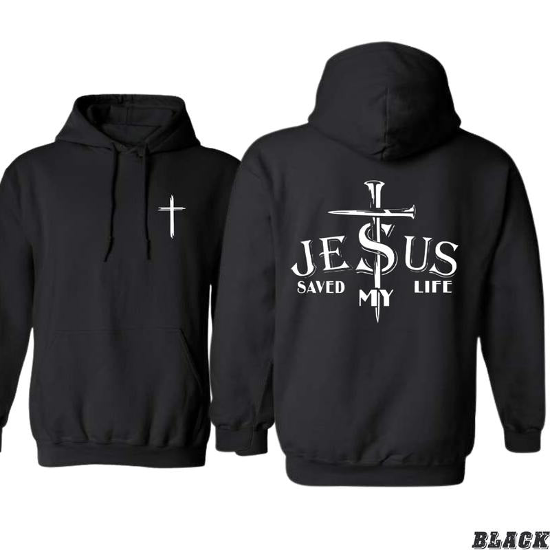 Jesus Saved My Life Hoodie - Bold Faith-Inspired Cross Design, Unisex Sweatshirt for Comfort and Spiritual Style - Sweatshirts, Menswear