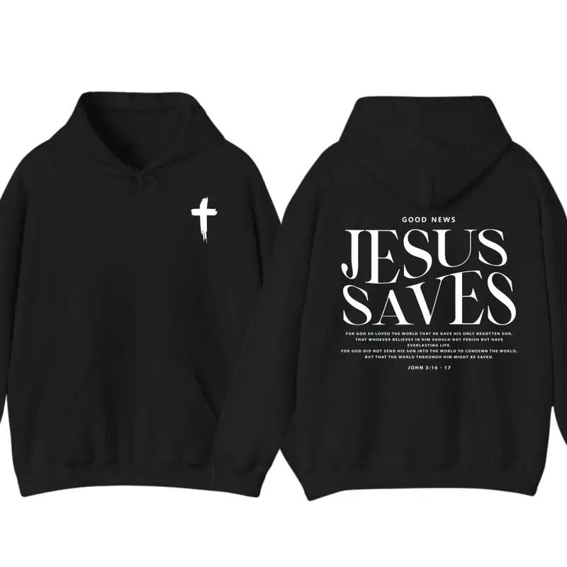 Jesus Saves John 316-17 Front and Back Print Christian Pullover Hoodie Full Color, for Men Women T-Shirts, Sweatshirt