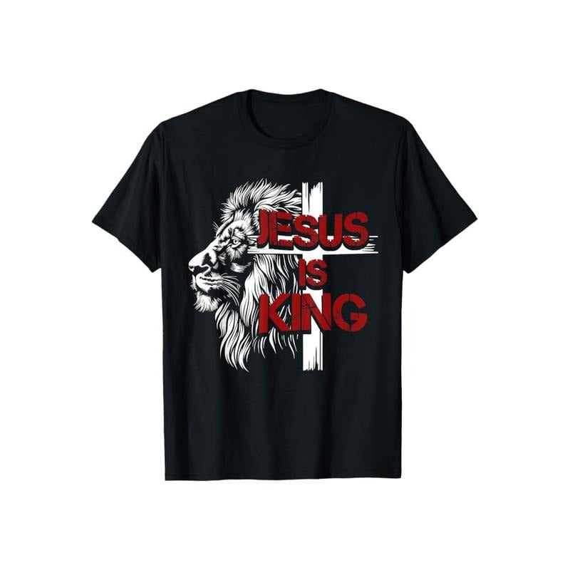 Jesus is King Lion Shirt Cotton Casual Street Style Crew Neck Short Sleeve T-Shirt Trendy Top for Women for Men, Perfect Gifts