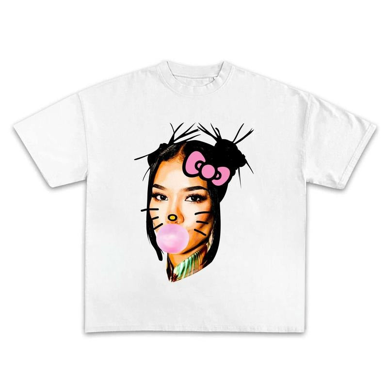 Jhene Aiko Pink Kitty Bubble Gum Graphic T-Shirt Cotton Oversized Sweatshirt Hoodie Comfort Colors Top Womenswear