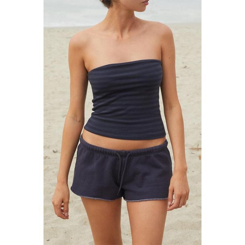 John Galt Women's Black & Navy Striped Amelia Cropped Tube Top