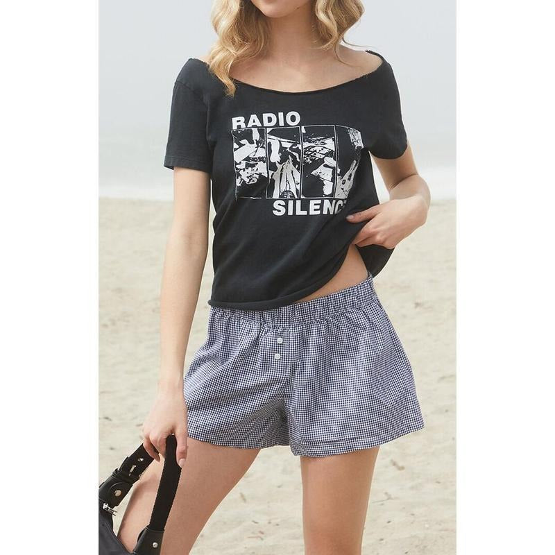 John Galt Women's Black & White Gingham Keira Boxer Shorts