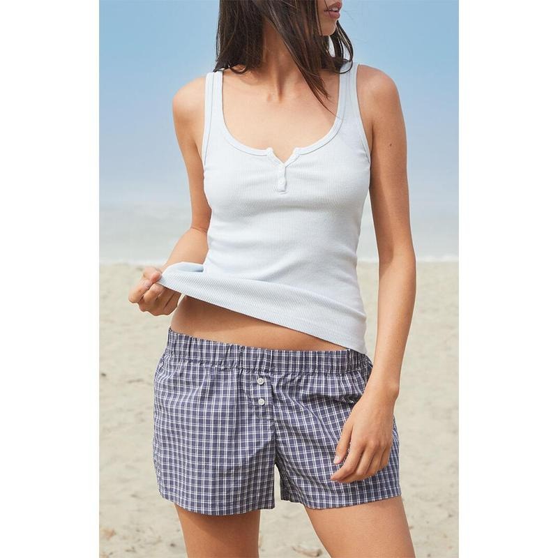 John Galt Women's Blue Plaid Keira Pajama Boxer Shorts