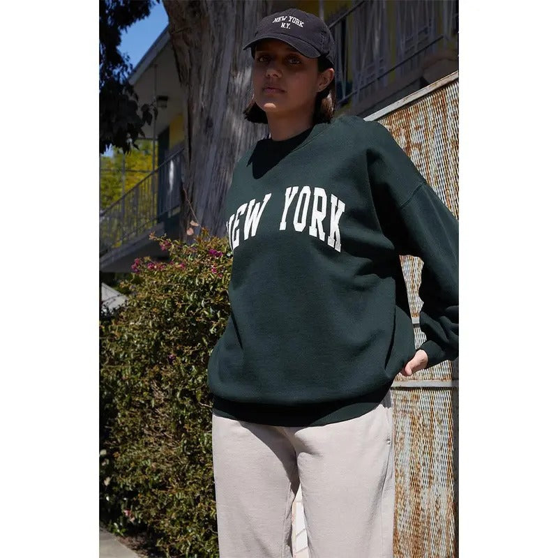 John Galt Women's Green Erica New York Crew Neck Sweatshirt T-Shirts, Hoodie | WearSparks.com