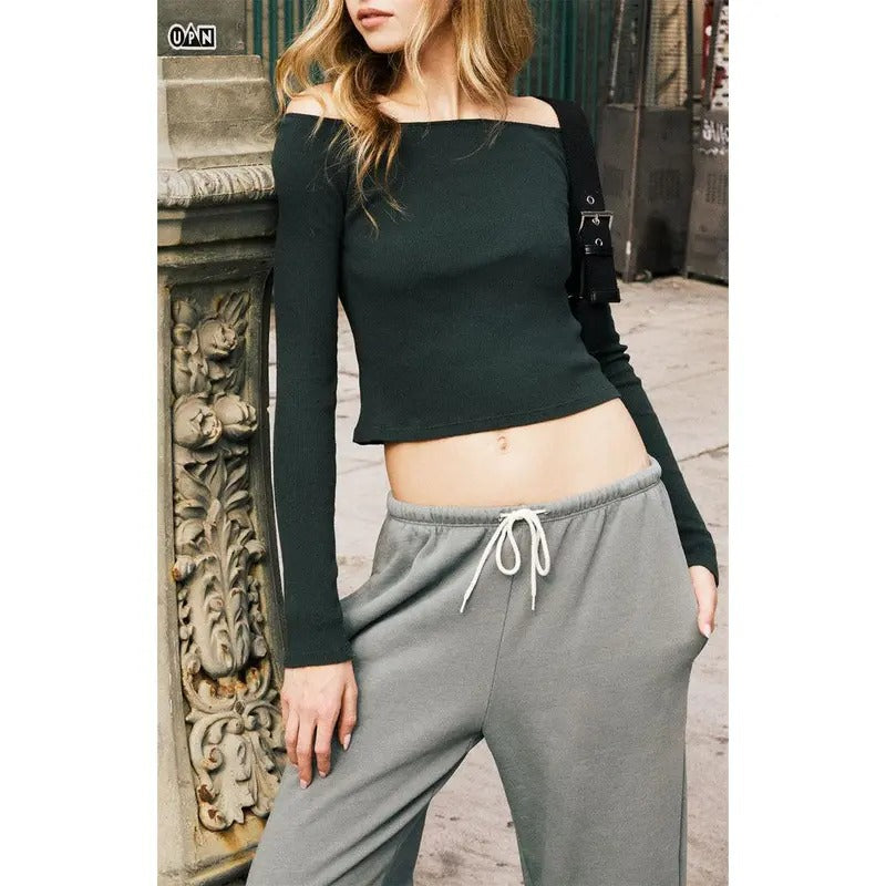 John Galt Women's Green Mayson Off-The-Shoulder Topstyle{n002}2