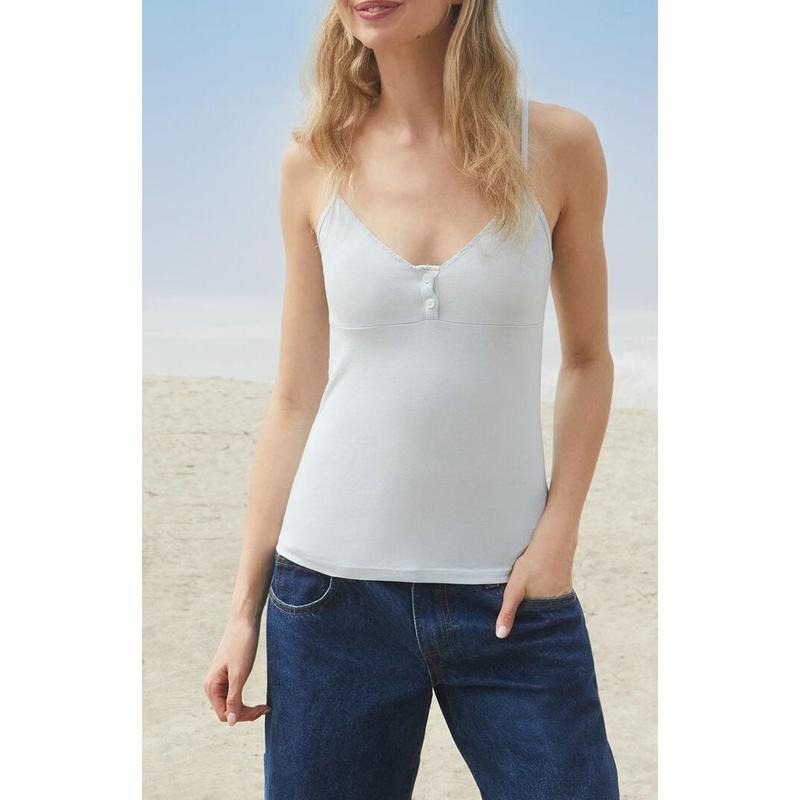 John Galt Women's Light Blue Tiffany Henley Tank Top T-Shirts, Hoodie, Sweatshirt | WearSparks.com