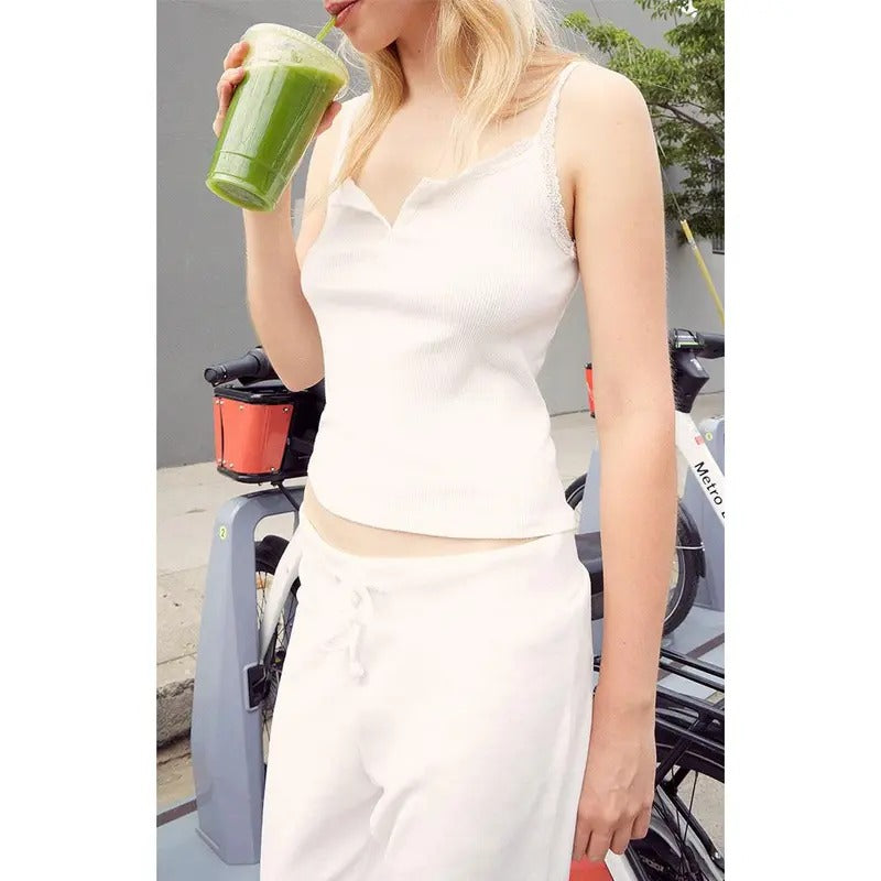 John Galt Women's White Amaya Lace Trim Tank Top T-Shirts, Hoodie, Sweatshirt | WearSparks.com