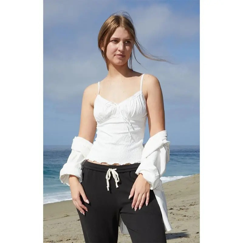 John Galt Women's White Tie Front Tank Top T-Shirts, Hoodie, Sweatshirt | WearSparks.com