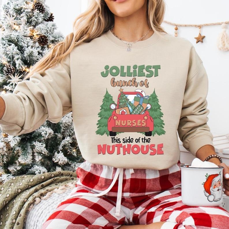 Jolliest Bunch Of Nurse Christmas Sweatshirt, Santa's Favorite Nurse T-shirt, ICU ER Rn Nurse Tee, Christmas Nurse Life Hoodie, Nurse Gifts