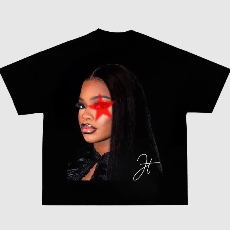 Jt Big Face Red Star Pink Graphic Tee