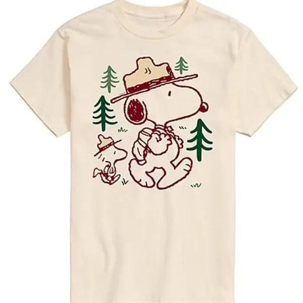 Juniors Peanuts Snoopy And Woodstock Wilderness Tee Womens Crew Neck Short Sleeve Snoopy Graphic T-Shirt