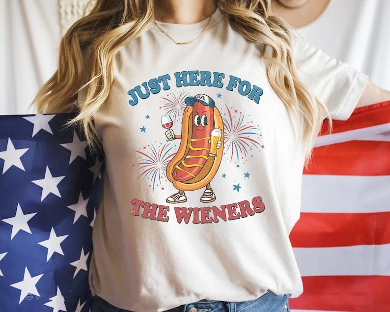 Just Here For The Wieners Shirt, Funny 4th of July, Hot Dog USA Shirt, Retro America Patriotic Shirt