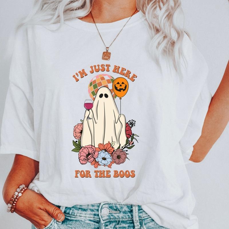 Just Here for the Boos Shirt, Funny Halloween Tee, Halloween Graphic shirt, Comfort Colors Shirt, Ghost Halloween Shirt, Casual Shirt Unisex, Halloween Clothing, Graphic Halloween Apparel, Casual Cotton T-shirt, Unisex Halloween