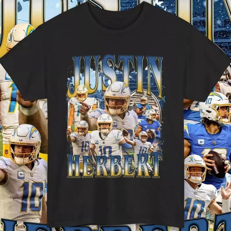 Justin Herbert T-Shirts Graphic Tee Vintage Los Angeles Football Unisex, Apparel for Game Day, Gift for Football Fans