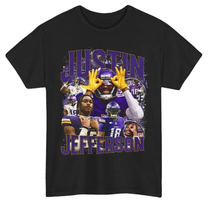 Justin Jefferson Shirt Graphic Tee Custom Vintage Football Merch, Sweatshirt, Graphic Tee, Unisex, Vintage Bootleg, , Fan Gift Top