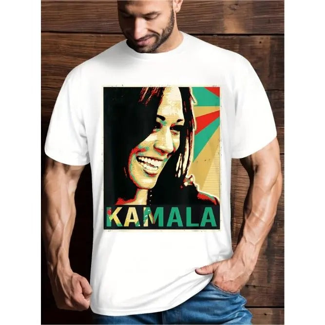 Kamala Harris T-Shirt, Kamala Campaign for President T-Shirt, Men's, Men's Fun Pattern T-Shirt, Short Sleeve Novelty T-Shirt, Classic Style, Crew Neck, T-Shirt Made in USA