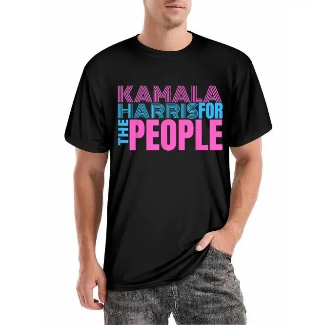 Kamala Harris for the People T-shirt Kamala Harris lettering - Men's Presidential T-shirt, Men's Fun Graphic Humorous Quote T-shirt, Short Sleeve Novelty T-shirt Classic Version, Round Neck Made in USA