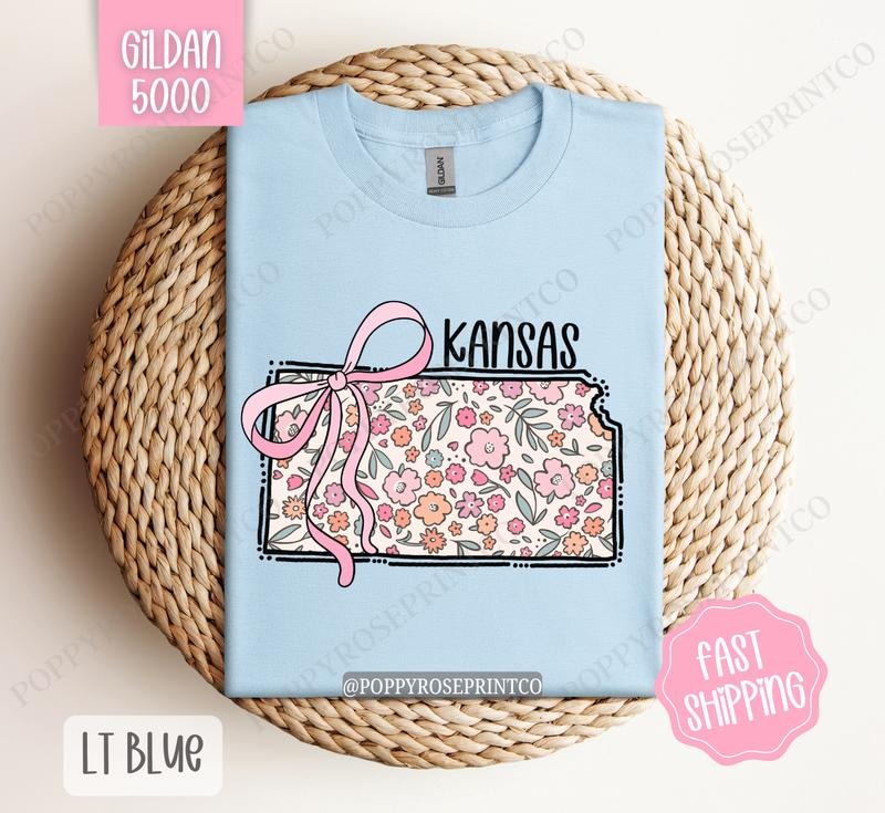 Kansas Gildan T-shirt, Cute Kansas State Shirt, Kansas Floral Bow Tee