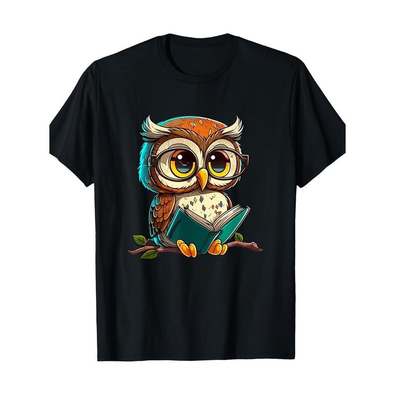 Kawaii Owl Reading - Reading Bookworm Library Book T-shirt, Men's T-shirt Made in USA